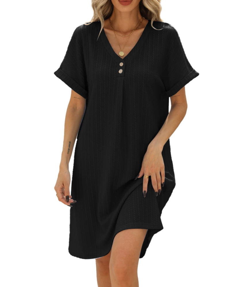 Robe d'été Sophia à ligne A pour femme – Robe avec col en V, manches courtes et coupe ample