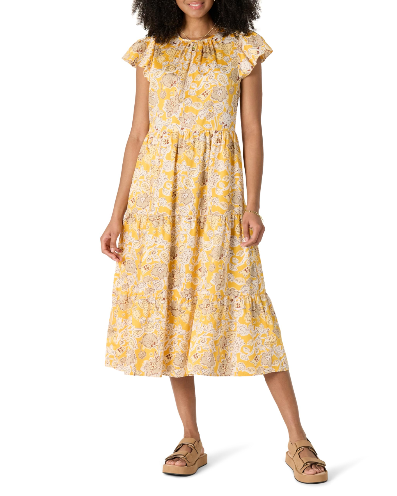 Mabel Robe Midi Femme – Robe en Satin de Coton avec Volants et Jupe à Volants