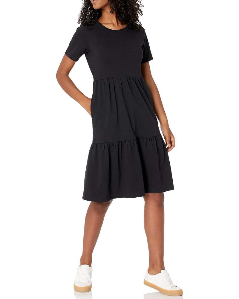 Bethany Abito Donna Svasato – Vestito in Cotone con Girocollo, Maniche Corte e Balze