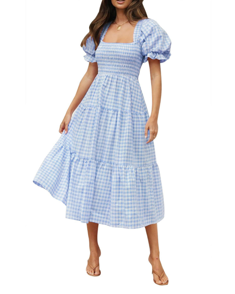 Scarlett Abito Donna – Vestito Midi con Scollo Quadrato, Maniche Puff & Gonna a Volant