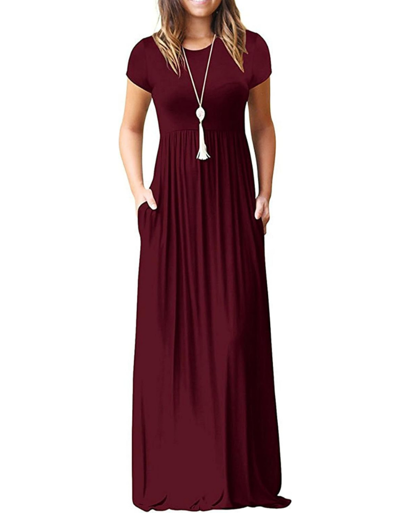 Delphine Abito Maxi Donna – Vestito Lungo con Girocollo, Vita Alta e Tasche