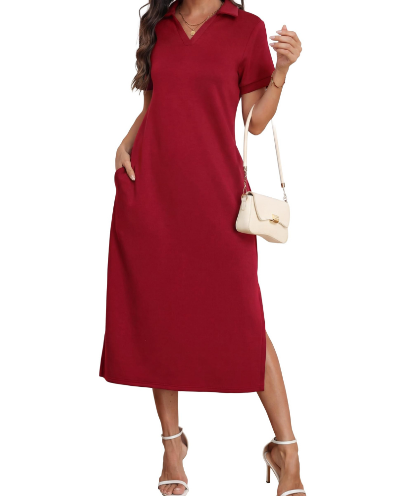 Claire Abito Mujer – Vestido Maxi Polo con Bolsillos, Tejido Suave y Corte A-Line