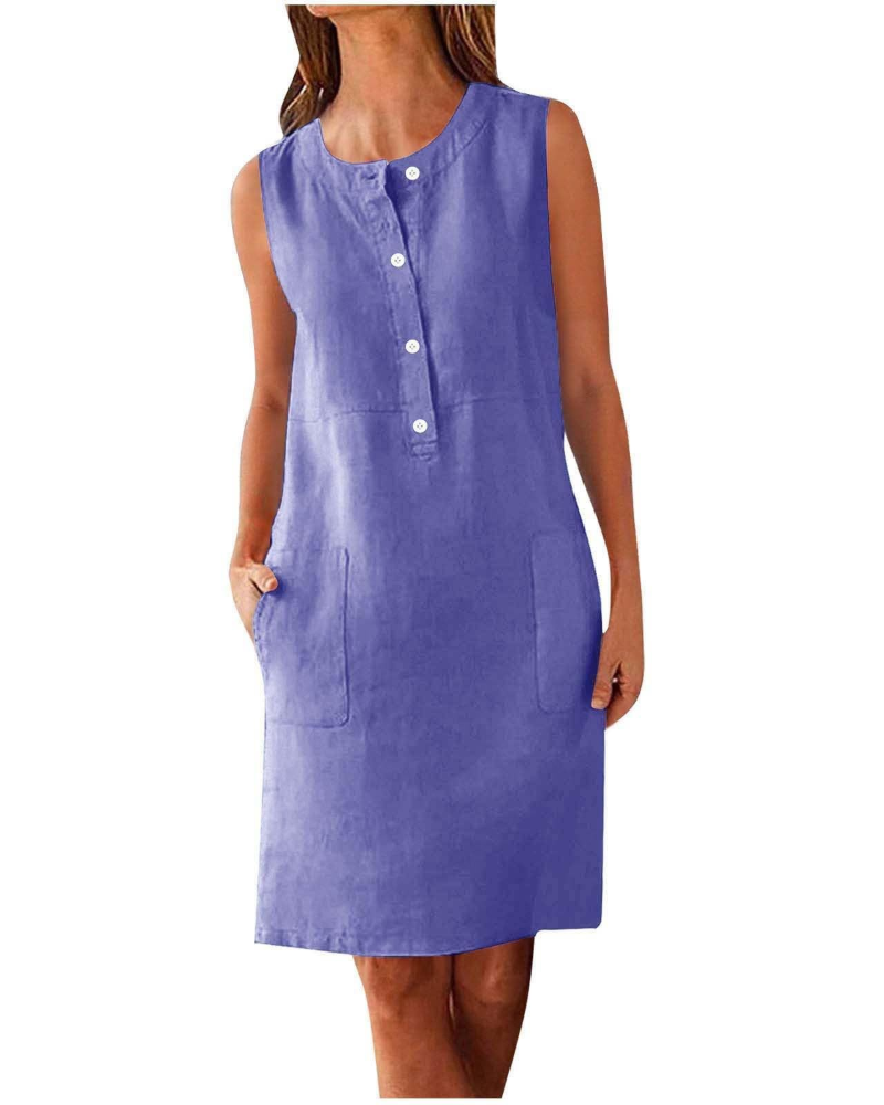 Grace Vestito Donna Estivo – Abito in Cotone Lino con Tasche & Vestibilità Fluida