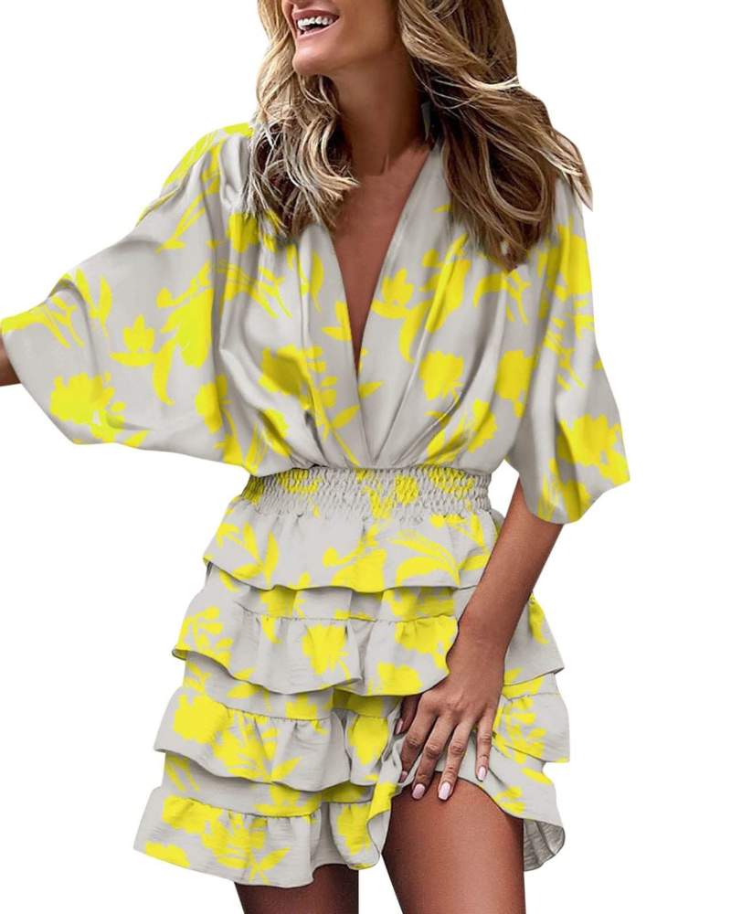 Scarlett Robe Courte Femme – Robe Imprimée Ligne A avec Col en V et Ourlet Asymétrique