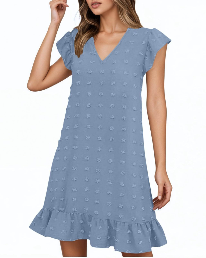 Robe midi Audrey pour femme – Robe d'été avec col en V, manches à volants