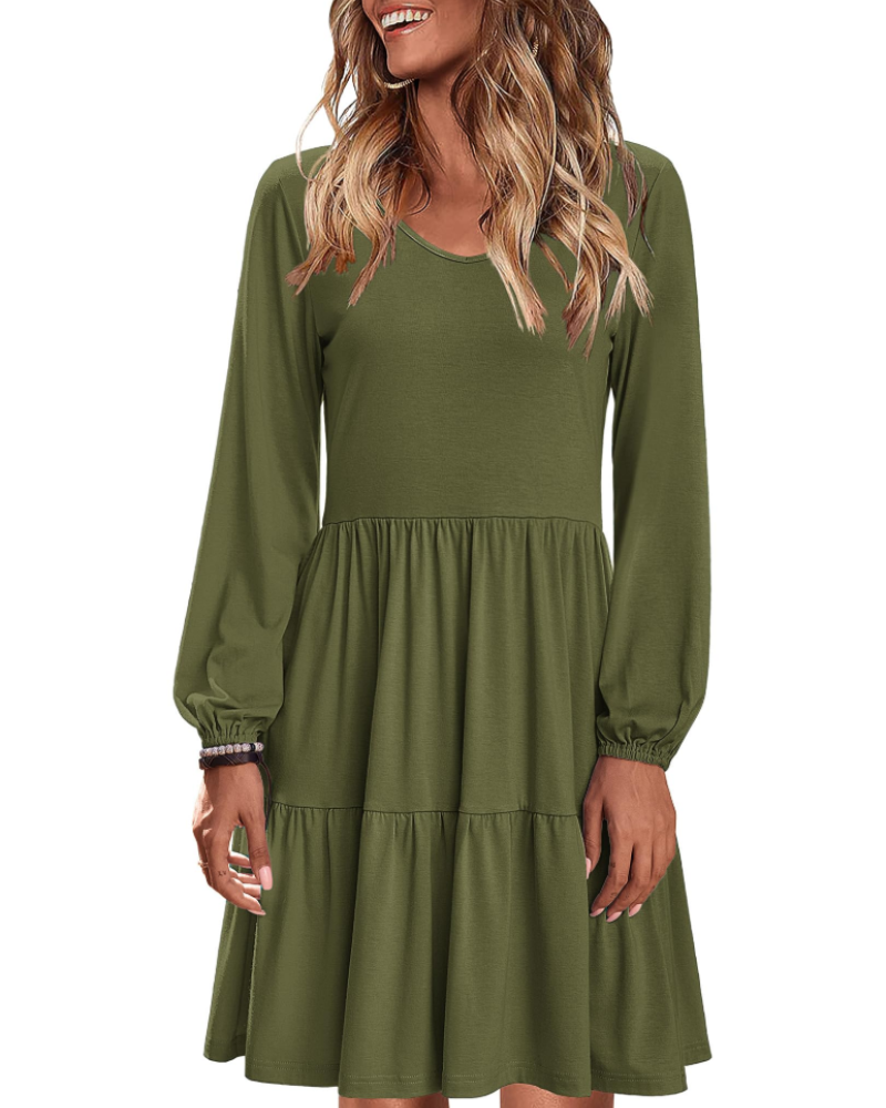 Dorothy Abito Midi Femme – Robe Ligne A avec Col en V, Volants et Poches