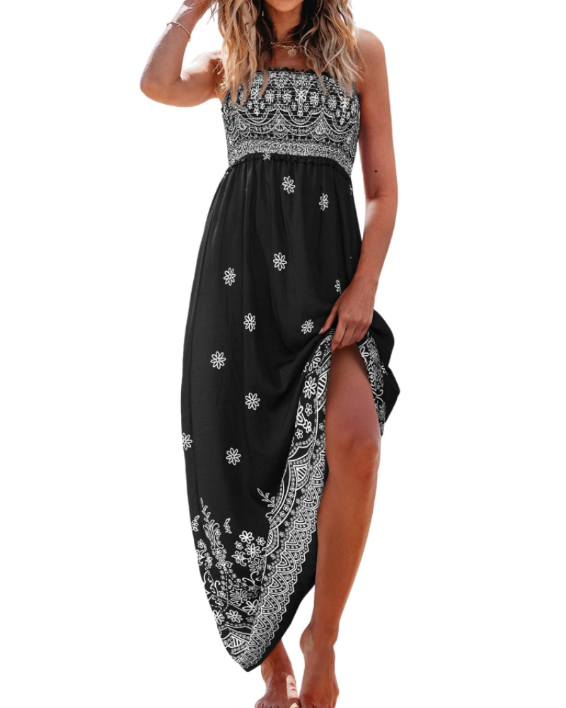 Isolde Abito Maxi Donna Floreale – Corpetto Smock, Spalline Regolabili e Volant
