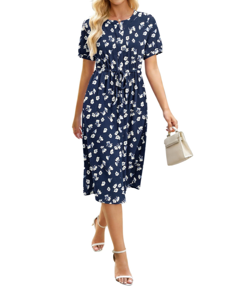Lauren Abito Midi para Mujer – Vestido Camisero de Línea A con Botones y Cintura Ajustable