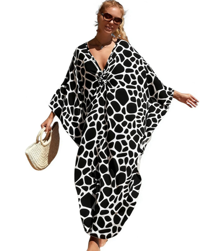 Merritt Caftano Maxi Donna – Scollo a V, Stampa Boho e Vestibilità Ampia