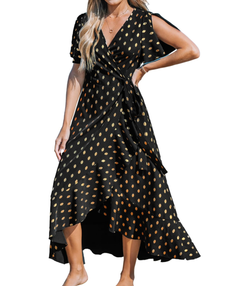 Evangeline Abito Maxi Donna Floreale – Portafoglio, Scollo a V e Volant
