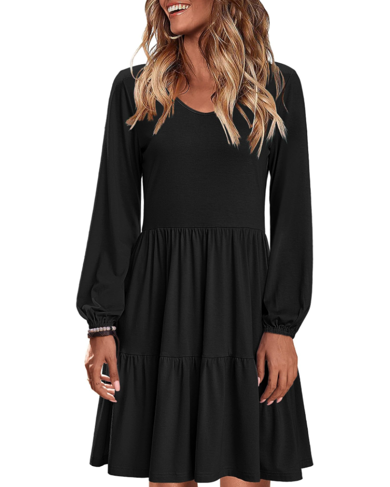 Dorothy Abito Midi Femme – Robe Ligne A avec Col en V, Volants et Poches