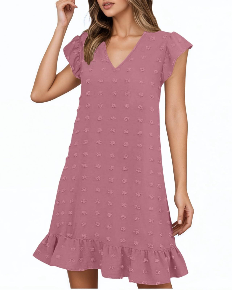 Robe midi Audrey pour femme – Robe d'été avec col en V, manches à volants