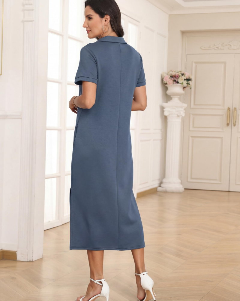 Claire Women's Dress – Maxi Polo Dress with Pockets, Soft Fabric & A-Line Fit
