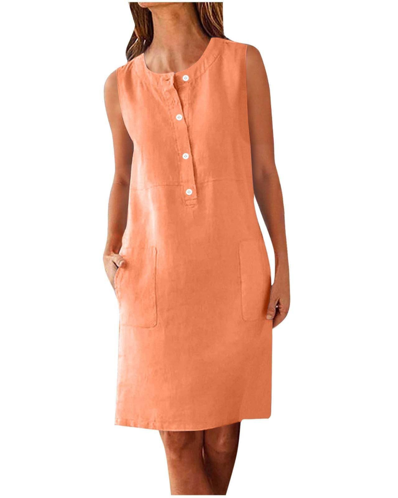 Grace Vestito Donna Estivo – Abito in Cotone Lino con Tasche & Vestibilità Fluida