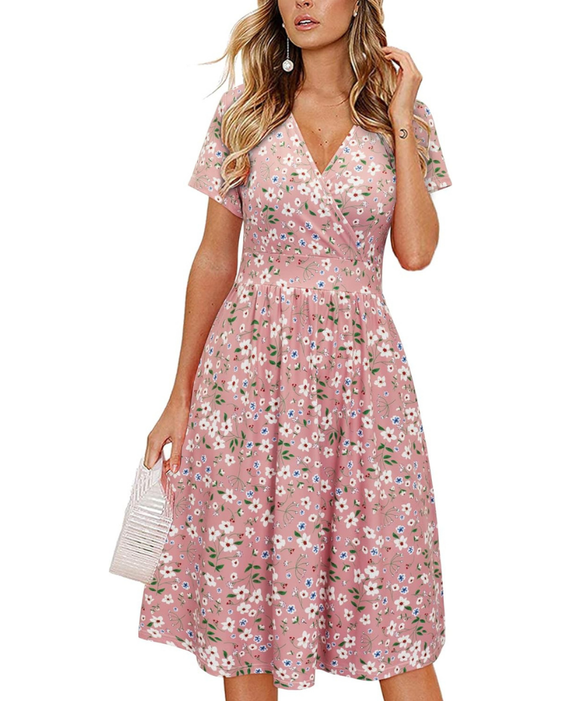 Harper Abito Midi Donna – Vestito Incrociato con Scollo a V, Maniche Corte e Tasche