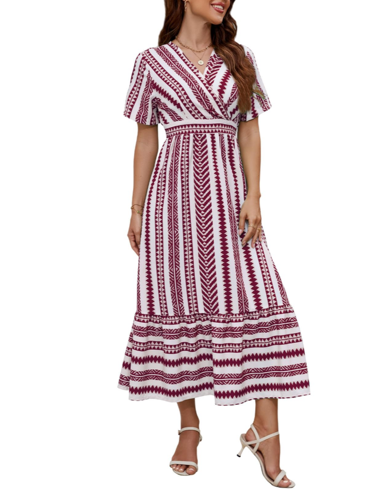 Harriet Abito Donna a Righe – Scollo a V, Vita Elasticizzata e Tasche