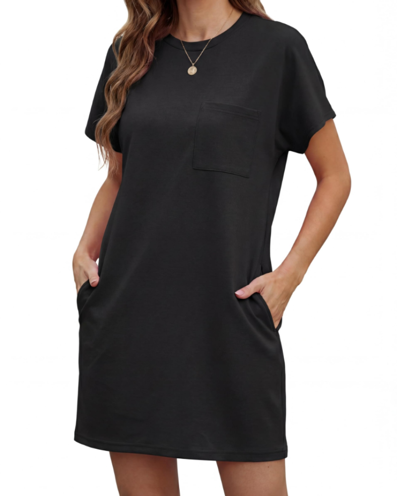 Molly Abito Mini Femme – Robe d'été plissée avec col rond et poches