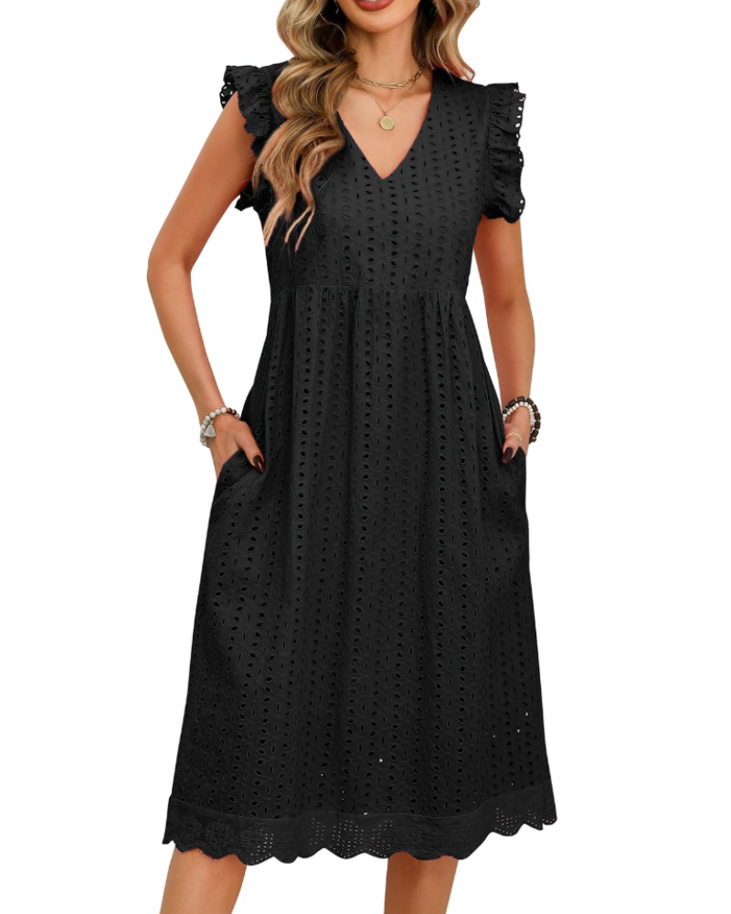 Ottilie Abito Midi Donna in Cotone – Scollo a V, Maniche a Sbuffo e Tasche