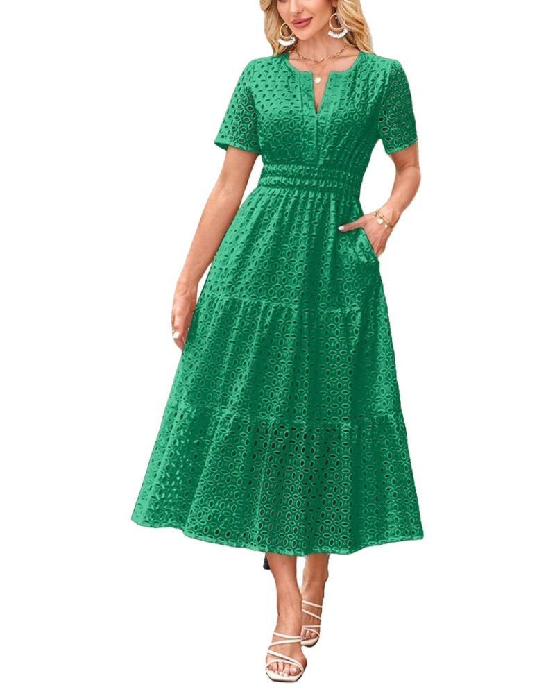 Sophia Vestito Donna Maxi – Abito Estivo in Cotone con Ricamo, Scollo V & Tasche