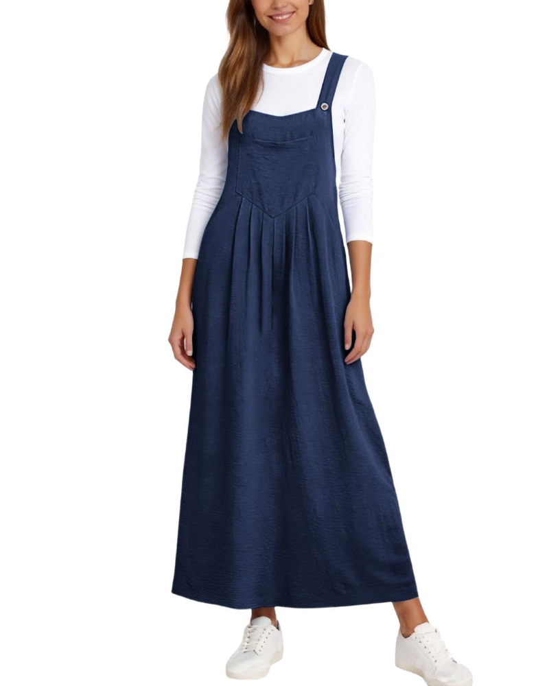 Madison Robe Salopette Femme – Robe Midi Ligne A avec Bretelles Réglables et Poches