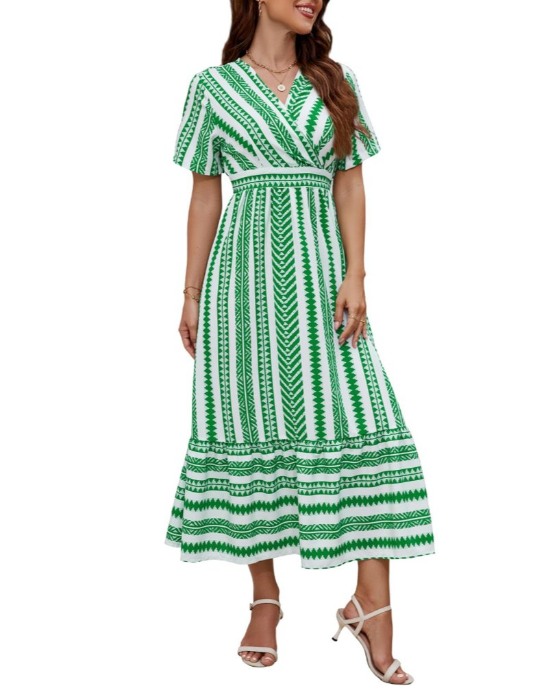 Harriet Abito Donna a Righe – Scollo a V, Vita Elasticizzata e Tasche