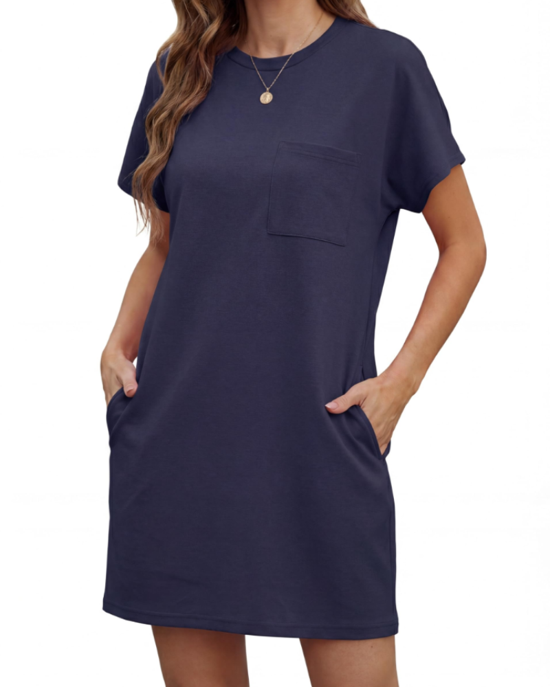 Molly Abito Mini Femme – Robe d'été plissée avec col rond et poches