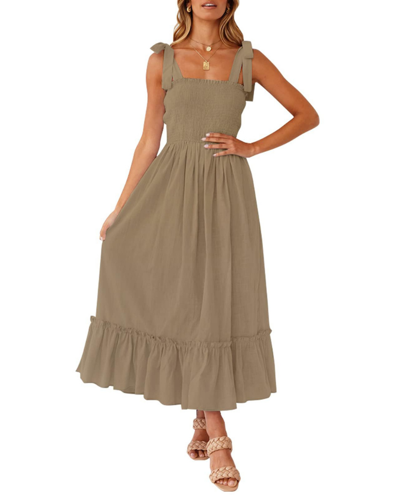 Robe Femme Amelia – Robe Bohème Florale avec Bretelles Nouées, Buste Smocké et Jupe à Volants