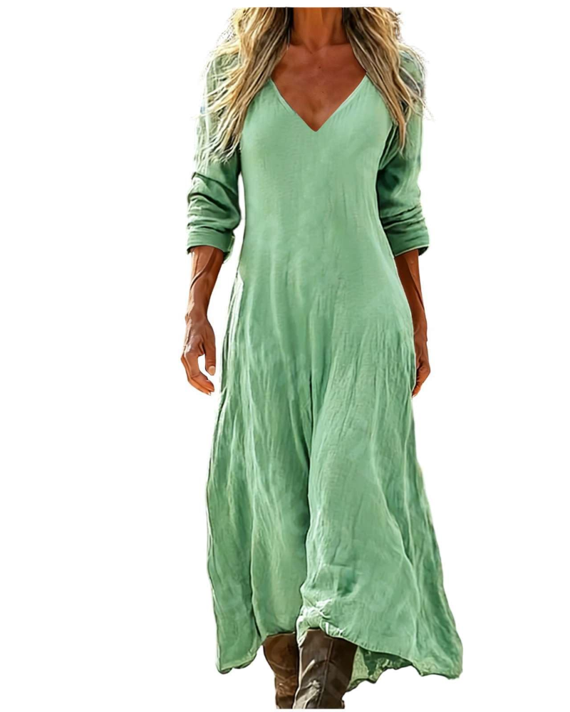 Eleanor Abito Maxi Donna Boho – Scollo a V, Maniche a 3/4 e Tasche