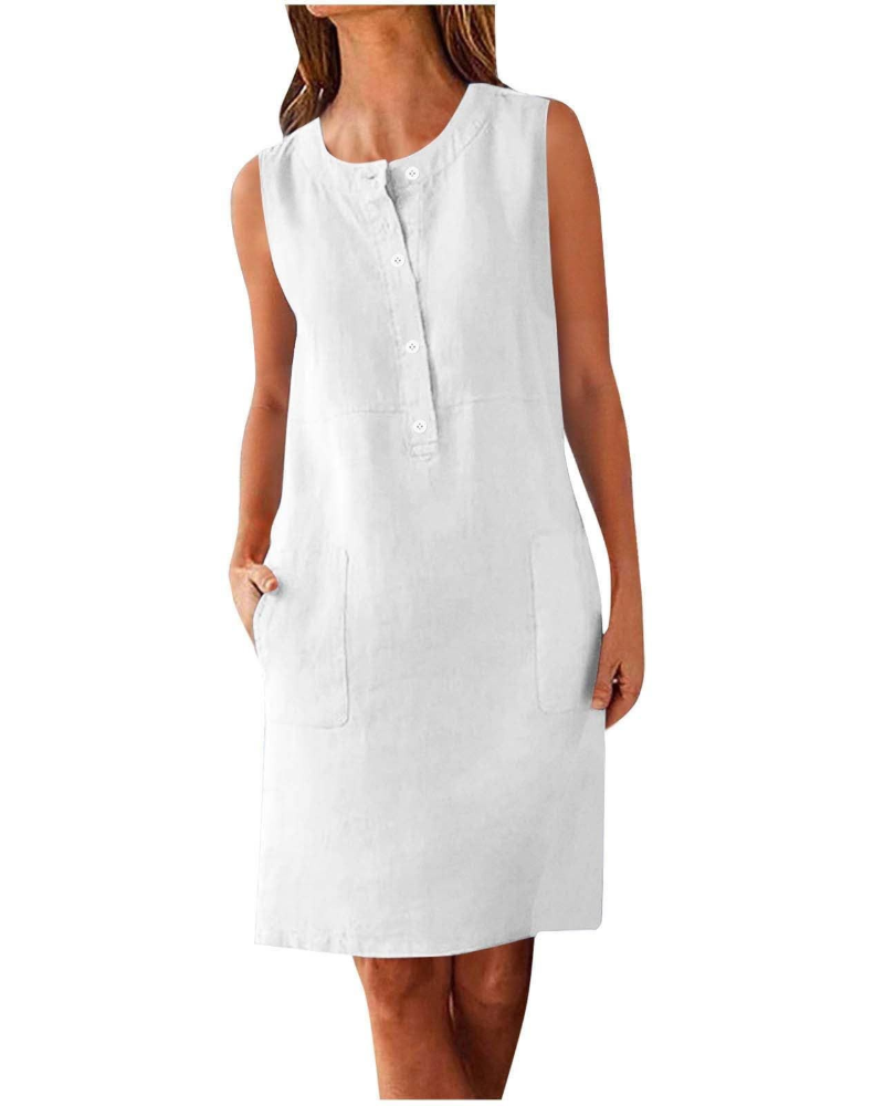 Grace Vestito Donna Estivo – Abito in Cotone Lino con Tasche & Vestibilità Fluida