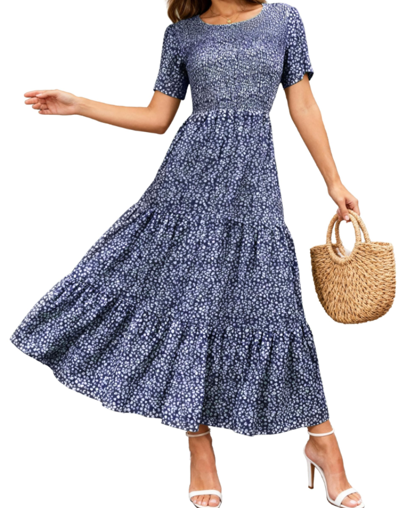 Robe Maxi Sophia Abito pour Femme – Robe Bohème avec Imprimé Floral, Taille Froncée et Ourlet à Volants