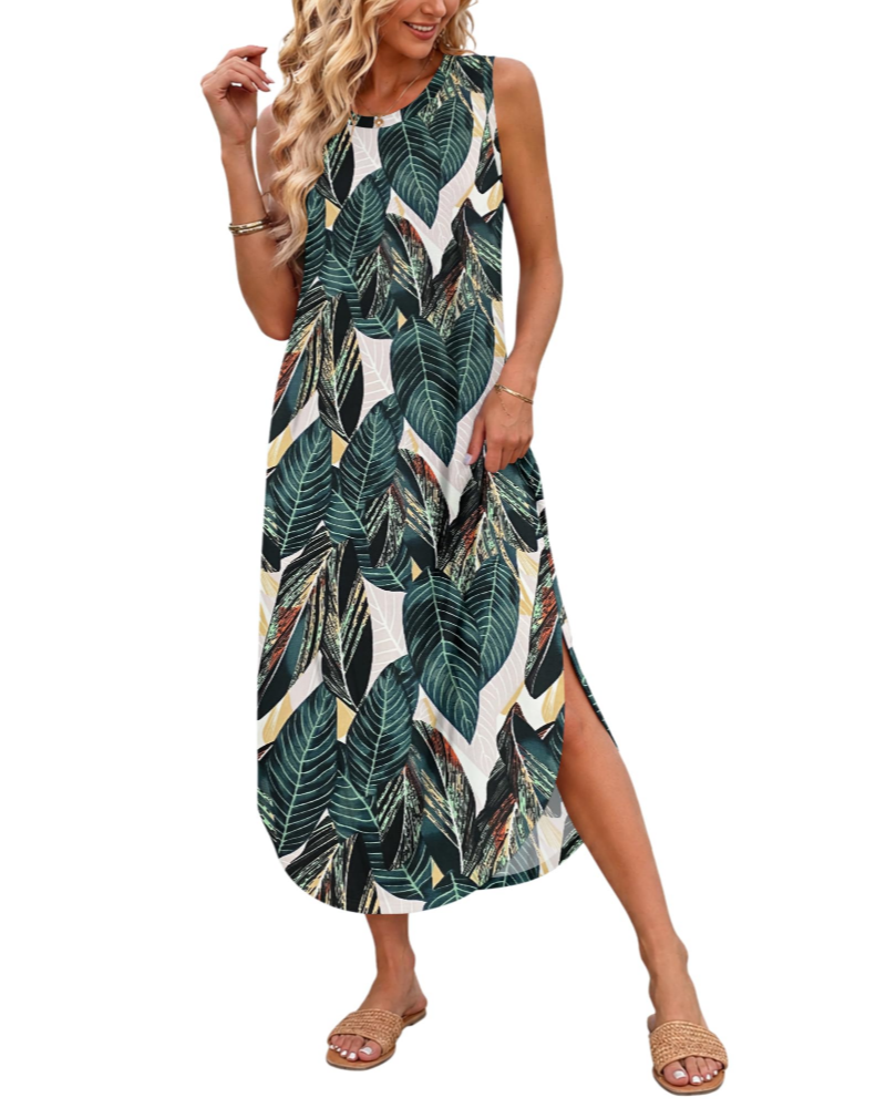 Henrietta Abito Maxi Donna Estivo – Senza Maniche, Spacco Laterale e Tasche