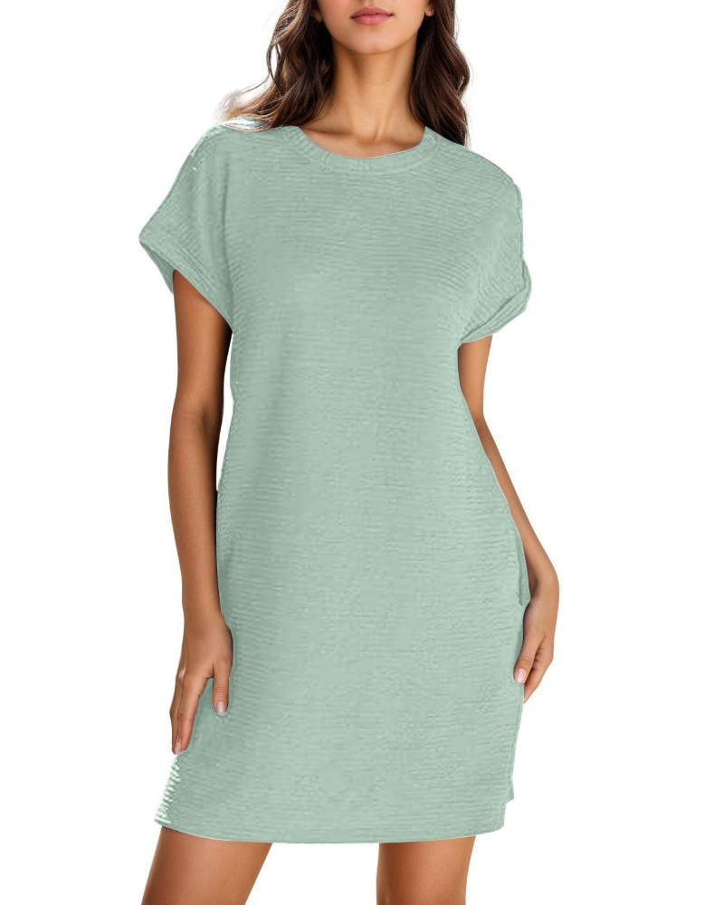 Chloé Robe Femme Élégante – Robe Mini avec Poches, Taille Haute, Manches Courtes & Coupe Grande Taille