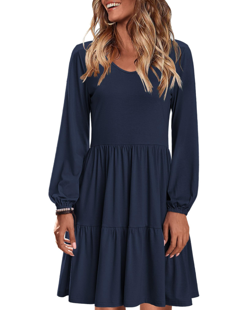 Dorothy Abito Midi Femme – Robe Ligne A avec Col en V, Volants et Poches