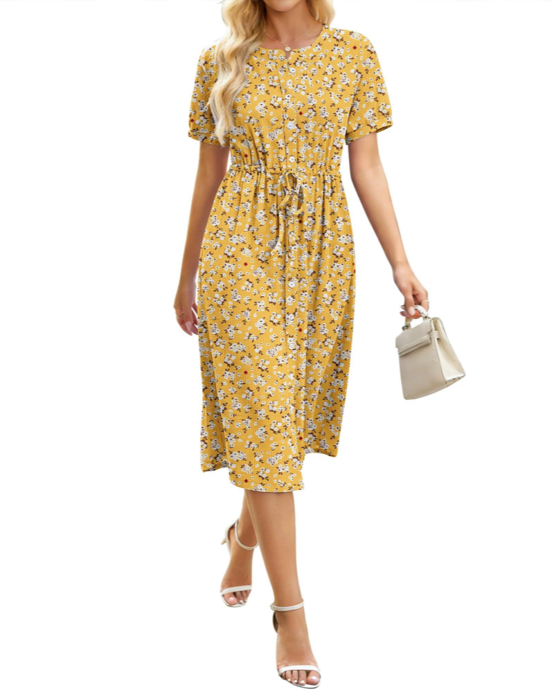 Lauren Abito Midi para Mujer – Vestido Camisero de Línea A con Botones y Cintura Ajustable