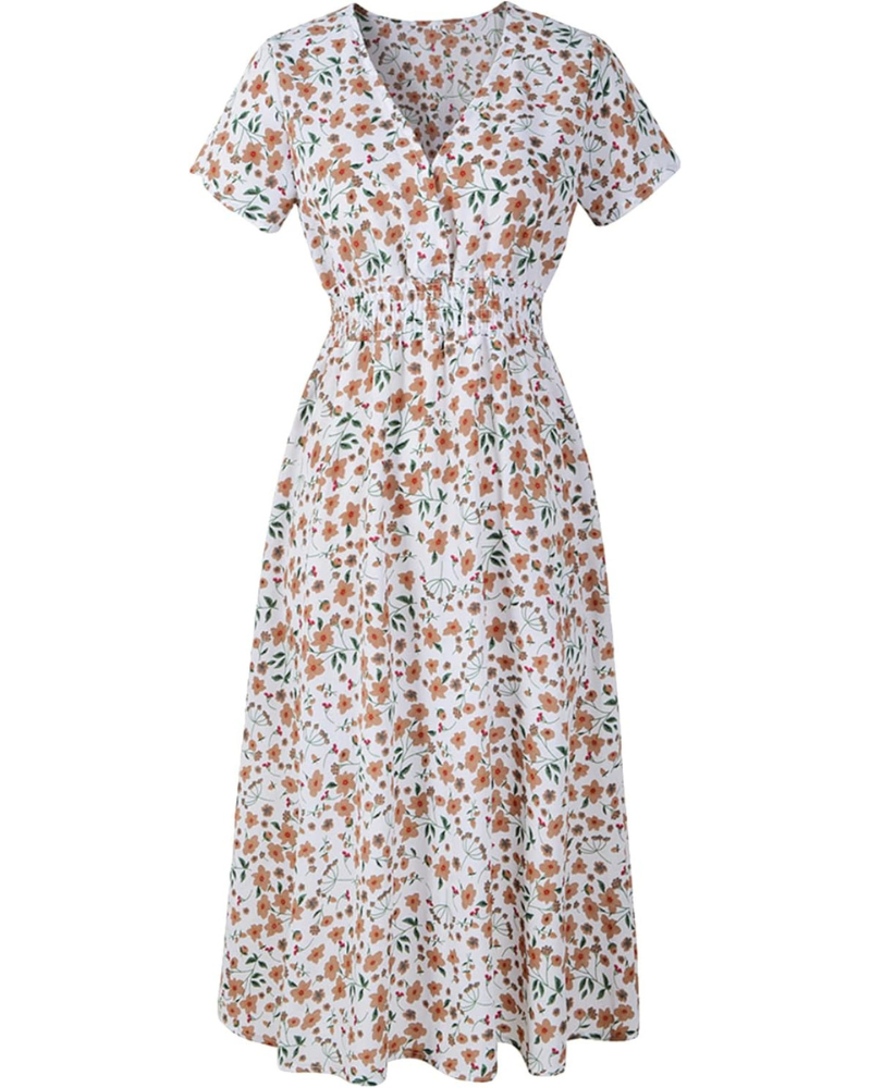 Diana Abito Midi Donna – Vestito Floreale in Chiffon con Scollo a V e Maniche Corte