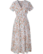Diana Abito Midi Donna – Vestito Floreale in Chiffon con Scollo a V e Maniche Corte