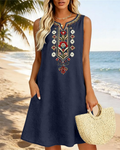 Sienna – Robe d’été longue pour femme en coton et lin, coupe trapèze et poches latérales