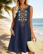Sienna – Robe d’été longue pour femme en coton et lin, coupe trapèze et poches latérales