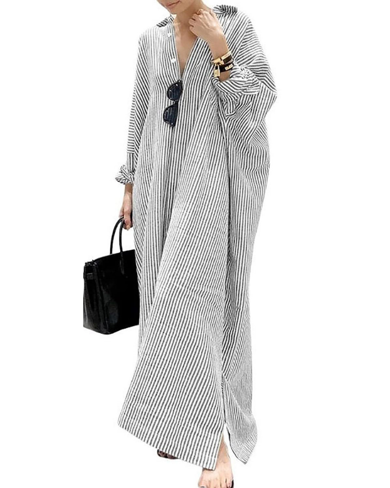 Maya Abito Donna – Vestito Camicia Maxi a Righe con Colletto, Bottoni & Tessuto Leggero