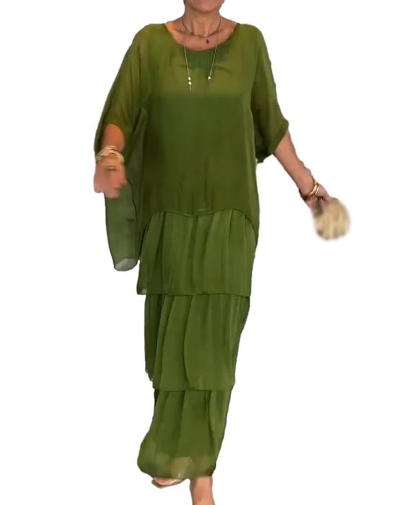 Brooke Abito Midi Donna – Vestito Ampio in Chiffon con Maniche a Pipistrello