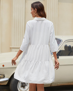 Chloe Women's Dress – Mini A-Line Dress with Buttons, High Waist & Lightweight Fabric