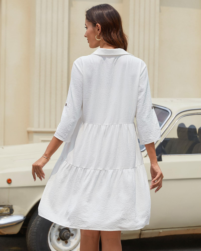 Chloe Women's Dress – Mini A-Line Dress with Buttons, High Waist & Lightweight Fabric