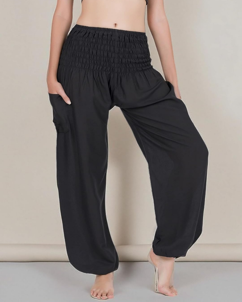Amelia Pantaloni Harem Donna – Stile Boho, Vita Elasticizzata, Vestibilità Ampia e Tasca Laterale