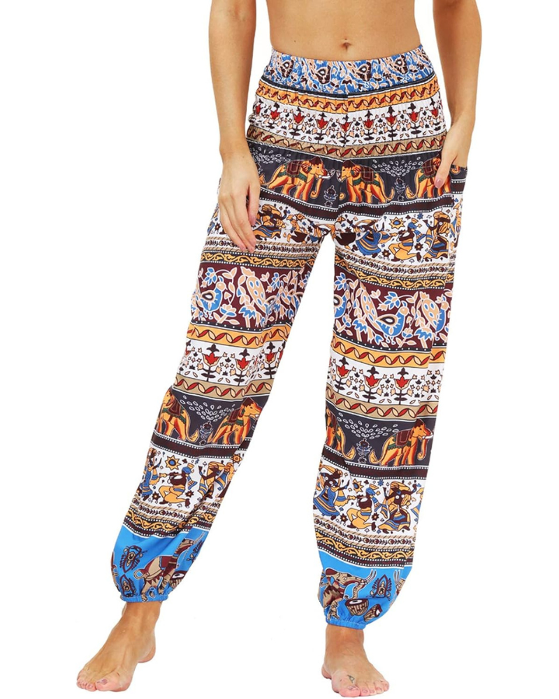 Evelyn Pantaloni Harem Donna – Vita Alta Elasticizzata, Stampa Boho e Tasche