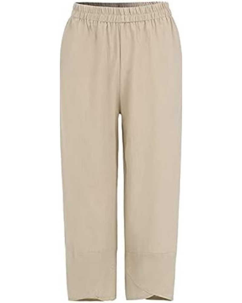 Harper Pantalon Cropped Femme – 100 % Coton, Taille Élastiquée et Poches Latérales