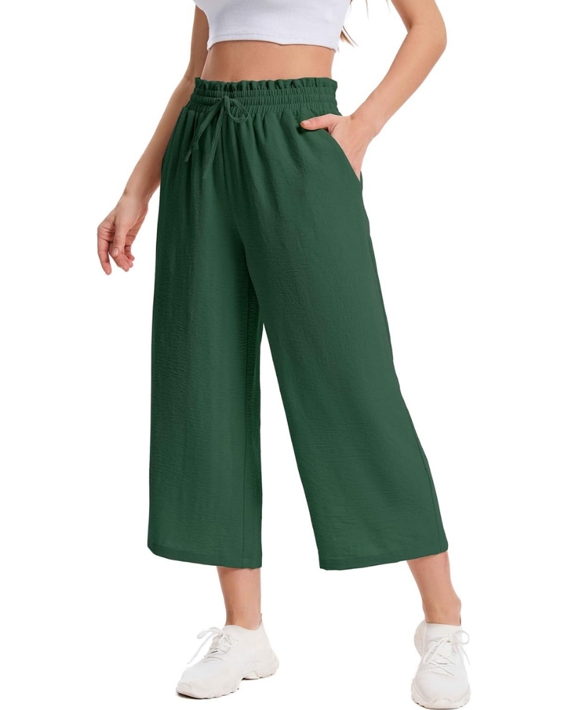 Phoebe Pantaloni Capri Donna – Vita Alta con Coulisse, Gamba Ampia e Tasche