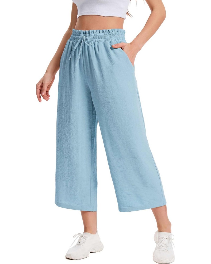 Phoebe Pantaloni Capri Donna – Vita Alta con Coulisse, Gamba Ampia e Tasche