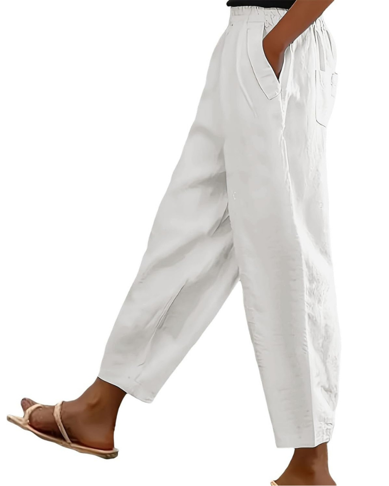 Sophia Pantaloni Donna in Lino Cotone – Vita Elasticizzata, Gamba Dritta e Tasche Casual