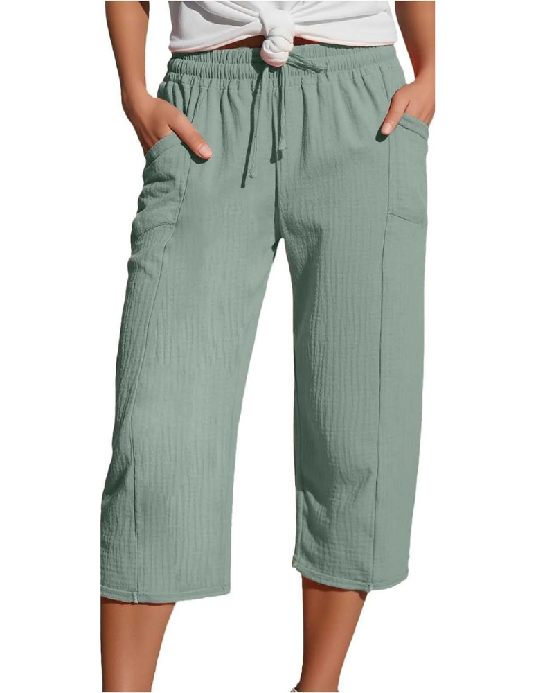 Savannah Pantaloni Capri Donna – Misto Lino, Vita Elasticizzata e Tasche Laterali