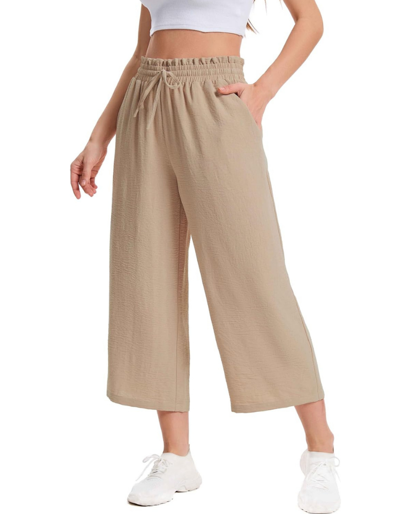 Phoebe Pantaloni Capri Donna – Vita Alta con Coulisse, Gamba Ampia e Tasche